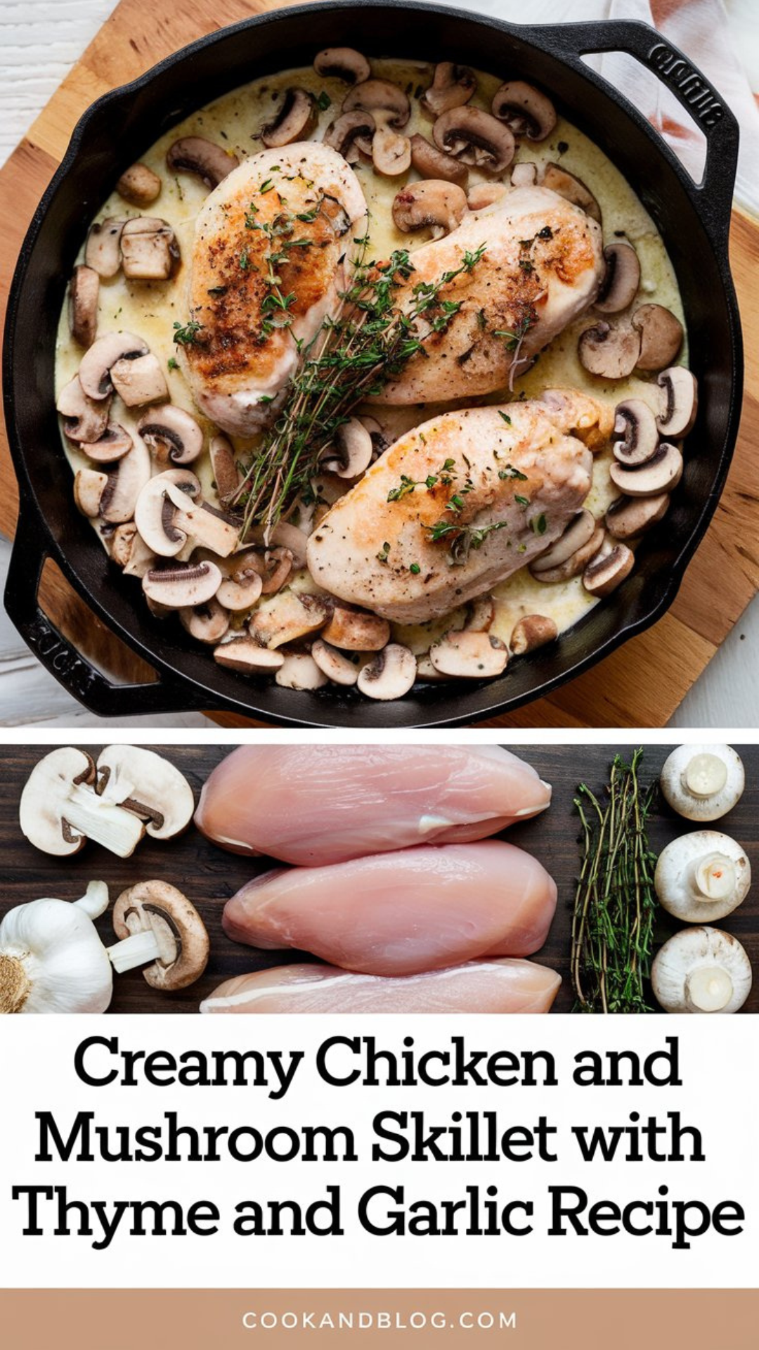 Creamy Chicken and Mushroom Skillet with Thyme and Garlic Recipe Creamy Chicken and Mushroom Skillet with Thyme and Garlic Recipe